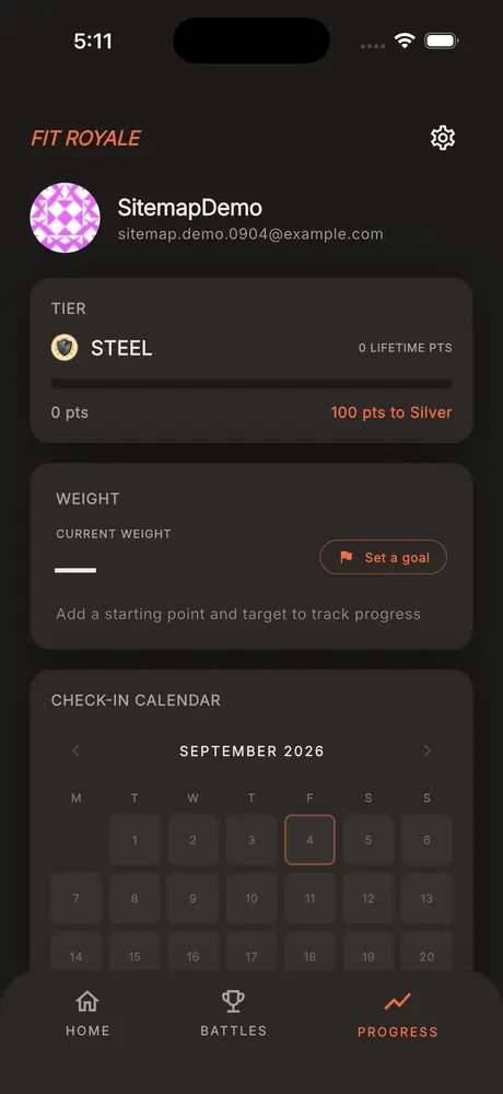 Progress screen